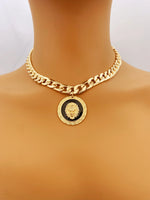 Exaggerated Lion Head Pendant Short Necklace, Zinc Alloy Jewelry choker necklace for women