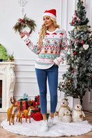 Round Neck Sweet Spell Color Knit Sweater,Women's Autumn and Winter New Christma Pullover Long Sleeve Jacquard Christmas Sweater