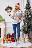 Round Neck Sweet Spell Color Knit Sweater,Women's Autumn and Winter New Christma Pullover Long Sleeve Jacquard Christmas Sweater