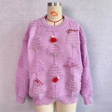 Christmas Sweater Women 2024 Korean Style O Neck Casual Loose Jumper Women Chic O Neck Peark Bow New Year Sweater Knitwear