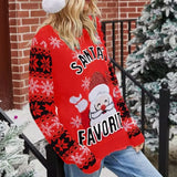 2025 Winter Women Christmas Knitted Sweater Santa's Favorite Print Pullover Full Sleeve O Neck Loose Soft Jumpers Xmas Look Wear