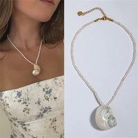 Baroque imitation pearl clavicle chain summer women vacation fashion handmade natural conch necklace adult jewelry accessories
