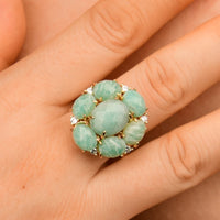 G-G Natural Amazonite Blue Crystal Cubic Zirconia Flower Shape Ring Fashion Gift