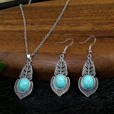 Vintage national imitation Turquoise women's earring necklace set antique silver plated alloy green earring necklace