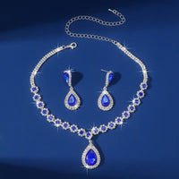 FYUAN Luxury Red Green Blue Black Pink Crystal Necklace Earrings For Women Water Drop Pendant Wedding Bride Jewelry Sets