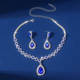 FYUAN Luxury Red Green Blue Black Pink Crystal Necklace Earrings For Women Water Drop Pendant Wedding Bride Jewelry Sets