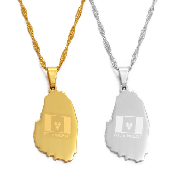 Anniyo Gold Color ST. Vincent Map Pendant and Thin Chain Necklaces Saint Vincent Maps Jewelry #020721