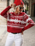 2025 Female Winter Casual Print Christmas Knitted Sweater Women O Neck Elegant Long Sleeve Pullover Autumn Lady Loose Jumper