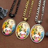 Virgin Mary Jesus Oval Medal Pendant Necklace for Women Men Stainless Steel Gold Color St. Joseph Amulet Hip Hop Chain Jewelry