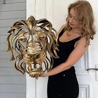 Large Lion Head Wall Mounted Art Sculpture Gold Resin Lion Head Art Wall Luxury Decor Kitchen Wall Bedroom