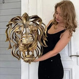 Large Lion Head Wall Mounted Art Sculpture Gold Resin Lion Head Art Wall Luxury Decor Kitchen Wall Bedroom