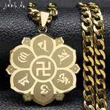 Buddhist Scripture Mantra Om Mani Padme Hum Necklace for Men Women Stainless Steel Gold Color Necklaces Jewelry Gifts N2665-1S05