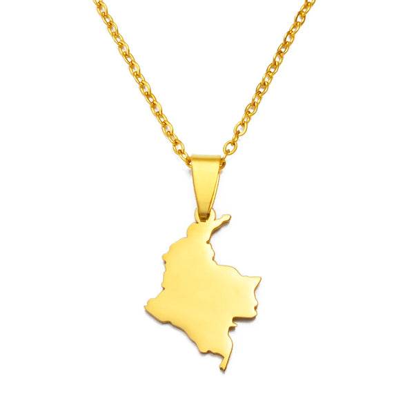 Anniyo 2.6CM Colombia Map Pendant Necklace Silver Color/Gold Color Stainless Steel Jewelry @323021