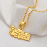 Anniyo TUROUIE / Turkey map pendant & necklace chain women turkish flag Gold Color Jewelry Turkiye Cumhuriyeti for Girl @007210
