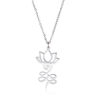 EUEAVAN Lotus Flower Yoga Pendant Necklace Stainless Steel Om Unalome Symbol Necklaces for Women Men Buddhist Amulet Jewelry