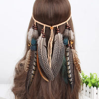 Fashion Boho Style Feather Headband Hairpiece Beads Feather Headdress Handmade Girls Hair Accessories High Quality