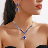 FYUAN Luxury Red Green Blue Black Pink Crystal Necklace Earrings For Women Water Drop Pendant Wedding Bride Jewelry Sets