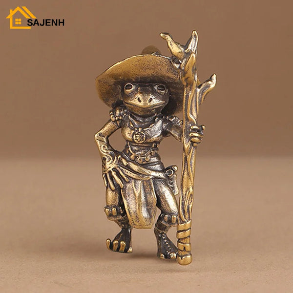 Vintage Brass Frog Wizard Statue Desktop Ornament Metal Cute Figurines Miniatures Home And Office Decoration Car Ornaments