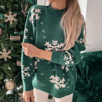 Christmas 2025 Women's Knitted Sweater Snowflake Warm Thicken Jacquard Jumper Oversized Knitwear Full Sleeve Pullovers Xmas Look