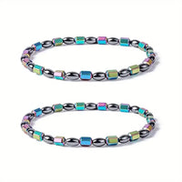 1/2/4/6Pcs Hematite Ankle Bracelet Colorful Elastic Anklet Bohemian Summer Beach Clothing Accessories Energy Hematite Jewelry