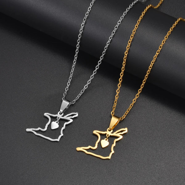 Anniyo 2CM Outline Heart Trinidad and Tobago Map Pendant Necklaces For Women Girls Trendy Ethnic Jewelry @365921