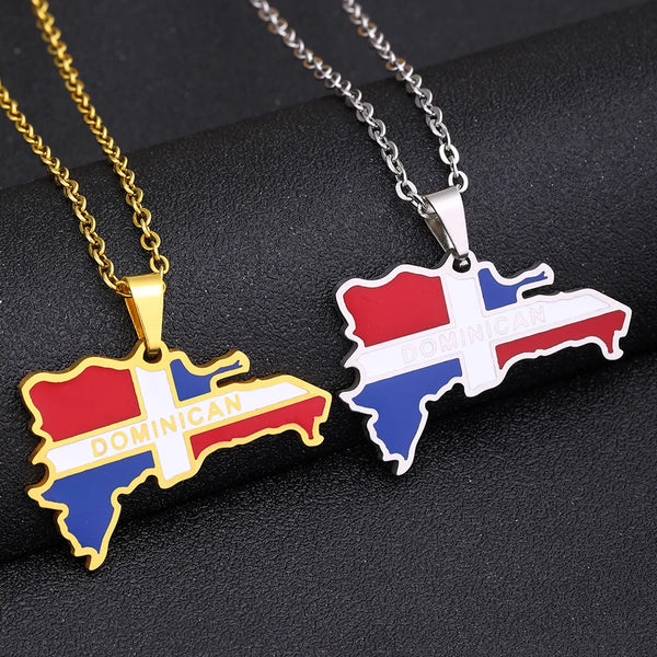 2024 New fashion Dominican map Titanium steel pendant necklace men and women's stainless steel couple necklace