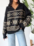 2024 Women Christmas Sweaters Long Sleeve Turn-down Collar Oversized Ugly Holiday Knitted Pullover Sweater