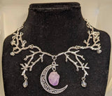 Gothic Moon Branch Choker for Woman Mystic Purple Crystal Moon Necklace Pagan Witch Jewelry Gift Accessories Moon Pendant Choker