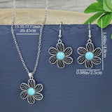 Vintage national imitation Turquoise women's earring necklace set antique silver plated alloy green earring necklace