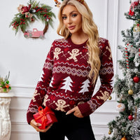 New Winter 2025 Christmas Women's Sweater Jacquard Print Full Sleeve O Neck Casual Soft Knitwear Merry Xmas Female Pullover Top