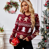 New Winter 2025 Christmas Women's Sweater Jacquard Print Full Sleeve O Neck Casual Soft Knitwear Merry Xmas Female Pullover Top
