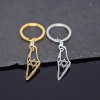 2024 New fashion stainless steel Israel map flower pendant Keychain temperament everything key chain men's and women's accessori
