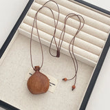 Minar Cute Lovely Brown Black Color Wood Flagon Long Pendant Necklaces Adjustable Rope Chain Chokers for Women Birthday Gift