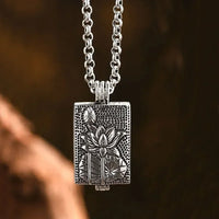 Vintage Square Pendant 925 Silver Fresh Lotus Flower Necklace Openable Can Open Creative Neutral Style Keel Chain Jewelry Gift