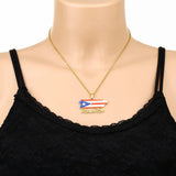 2024 New fashion vintage dripping stainless steel Puerto Rico map flag pendant necklace men's and women's collarbone chain acces