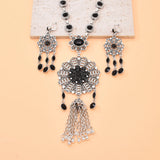 Gypsy India Ethnic Style Water Drop Pendant Geometric Crystal Necklace Earrings For Women Retro Silver Plated Bohemian Jewelry