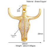 Animal Cow Ox Head Colourful Charm Pendant,18K Gold Plated Cubic Zirconia Necklace Bracelet for Jewelry Findings Supplies M62