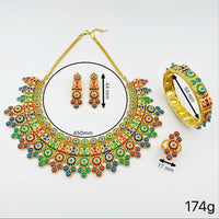Flora Vintage Luxury Women's Multicolor Gold Plated Jewelry Set Necklace Earrings Bracelet Party Gift Jewelry for Women Birthday