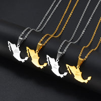 Anniyo Viva Mexico Map Pendant Necklace for Women Girls Men Mexican Maps Stainless Steel Metal Jewelry #279221