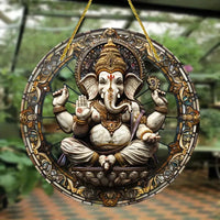 Vibrant Ganesha-The God of Wisdom Suncatcher,2D Round Translucent Hanging,home,room,Hinduism Religious Occasions&Festive Decor