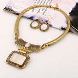 Bohemia Ethnic Vintage Alloy Acrylic Sheet Statement Choker Necklace And Earrings Jewelry Set For Women Party Accessories