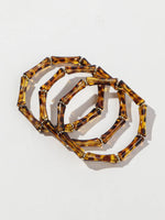 3pcs Leopard Acrylic Bamboo Women's Hand Bracelets Retro Stack Thin Tube Beaded Elastic Bracelet Bangle Couple Jewelry Gift