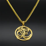 Yoga Lotus Om Symbol Pendant Necklace for Women Men Stainless Steel Gold Color Male Chain Buddhist Jewelry collar 8415-QKC