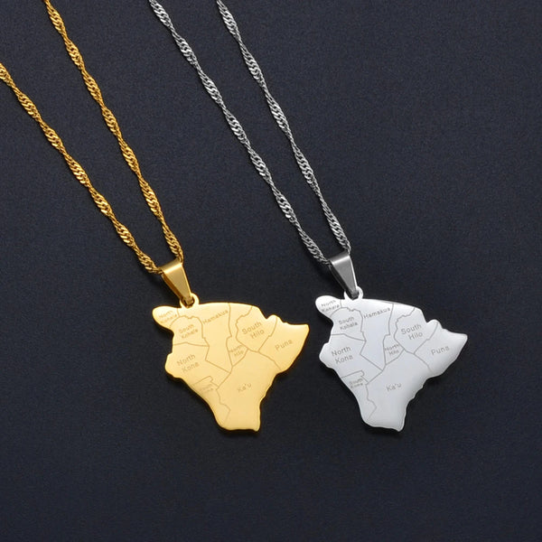Anniyo Hawaii Map With City Name Pendant Necklaces Hawaiian Jewelry #256621