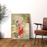 Vintage India Woman Plays A Sitar and Exotic Culture Poster Print Canvas Painting Wall Art Picture Living Church Room Home Decor