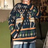 Christmas Reindeer Pullover Sweater Long Sleeve Red Loose Lazy Knitwear Horean Casual O Neck Hiphop Bf Couple Harajuku Y2K Top