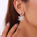Delicate Multicolor Christmas Snowflake Stud Earrings for Women Zircon Pearl Dangle Piercing Earrings Girl New Year Party Gifts