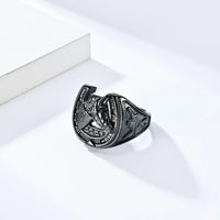 Vintage Horse Head and Horseshoe Rings 20MM Width Stainless Steel Finger for Men Punk Jewelry