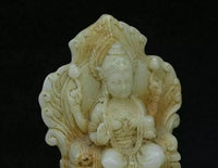 5.8" Old China Han White Jade Carving Buddhism 4 Arms Lord Shiva Goddess Statue