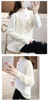 2023 Christmas Sweater Women Faux Mink Cashmere Half High Collar Pullover Fleece Winter Clothes Embroidery Deer Warm Jumper